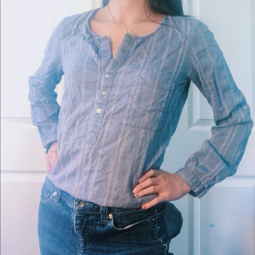 Max Studios Henley Long Sleeve Blouse